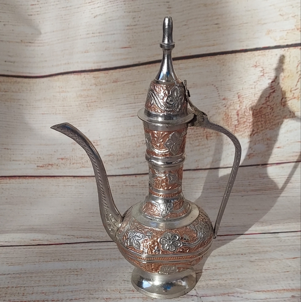 Turkish Metallic Silver and Gold Genie Pitcher